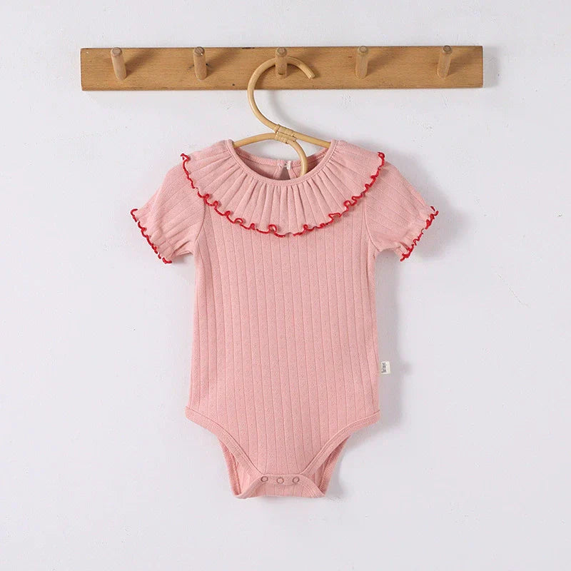 Summer Arrival Baby Unisex Ruffle Design Short Sleeves Thin Onesies-1