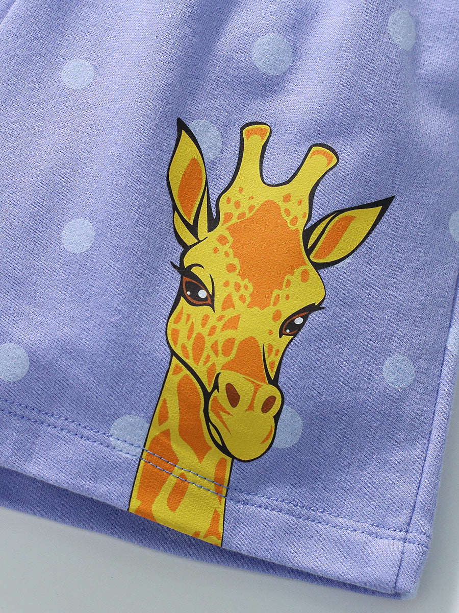 Summer Arrival Boys Cotton Casual Style Cartoon Giraffe Pattern Shorts-2