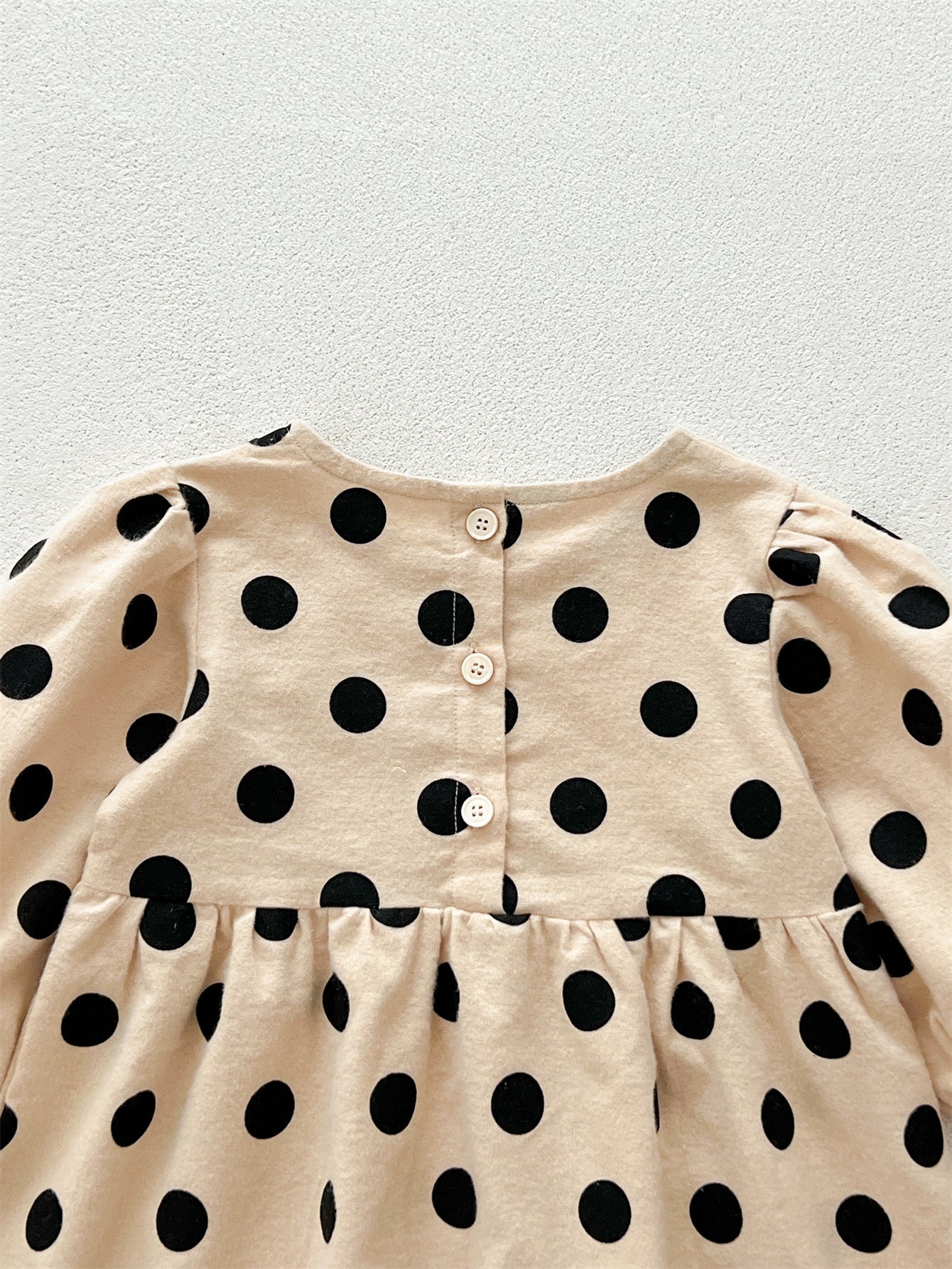 Best Selling Autumn Girls Polka Dots Pattern Crew Neck Long Sleeves Dress-3