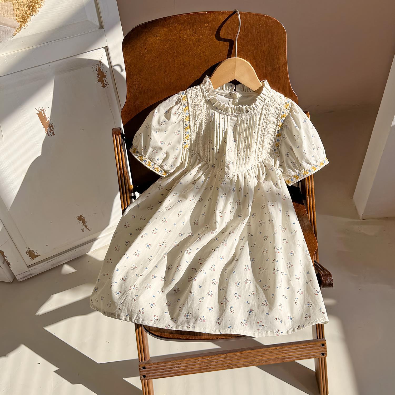 Summer Arrival Baby Kids Girls Cute Short Sleeves Flowers Pattern Printed Dress-2