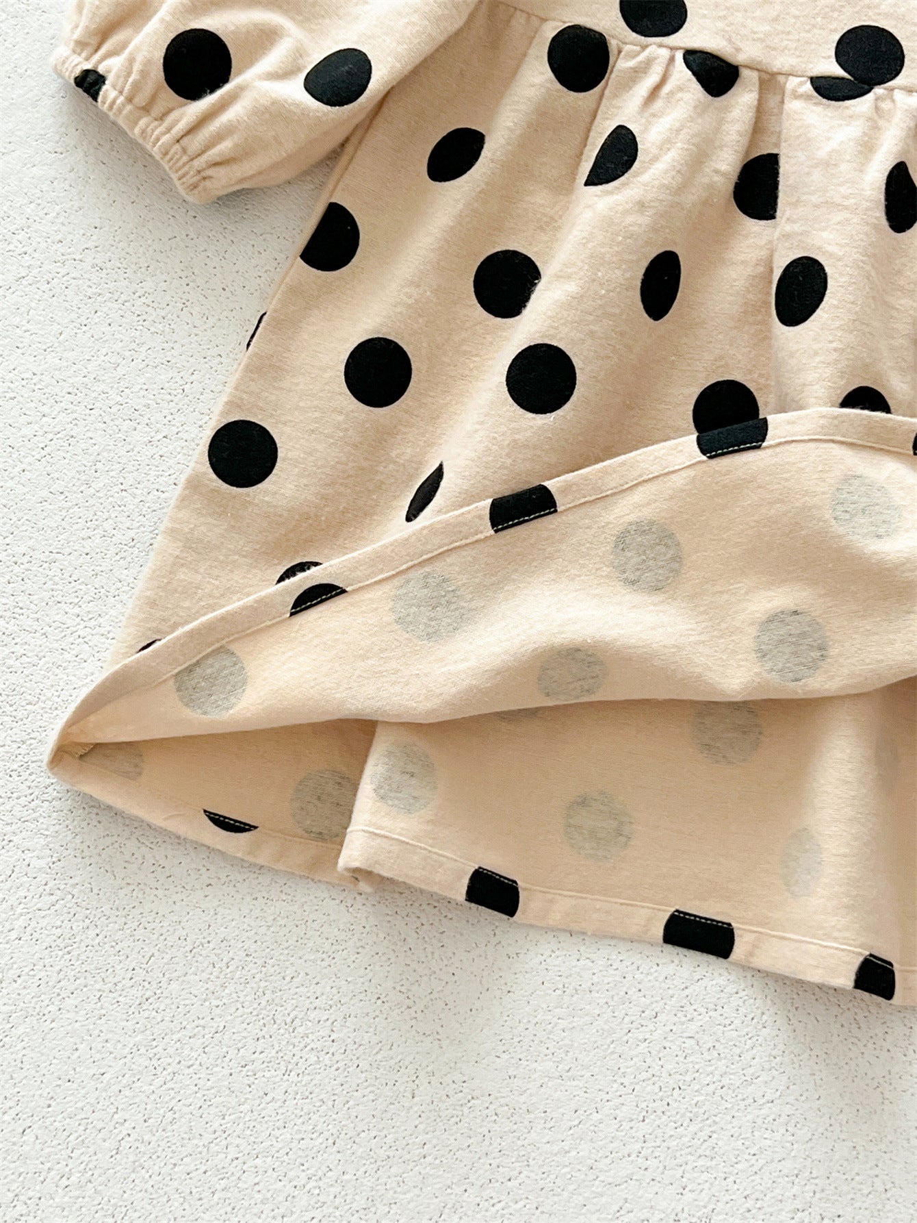 Best Selling Autumn Girls Polka Dots Pattern Crew Neck Long Sleeves Dress-4