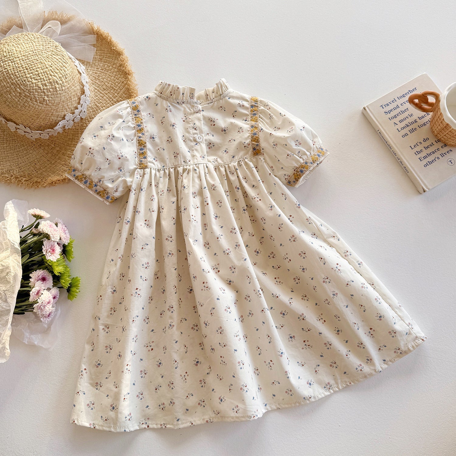 Summer Arrival Baby Kids Girls Cute Short Sleeves Flowers Pattern Printed Dress-1