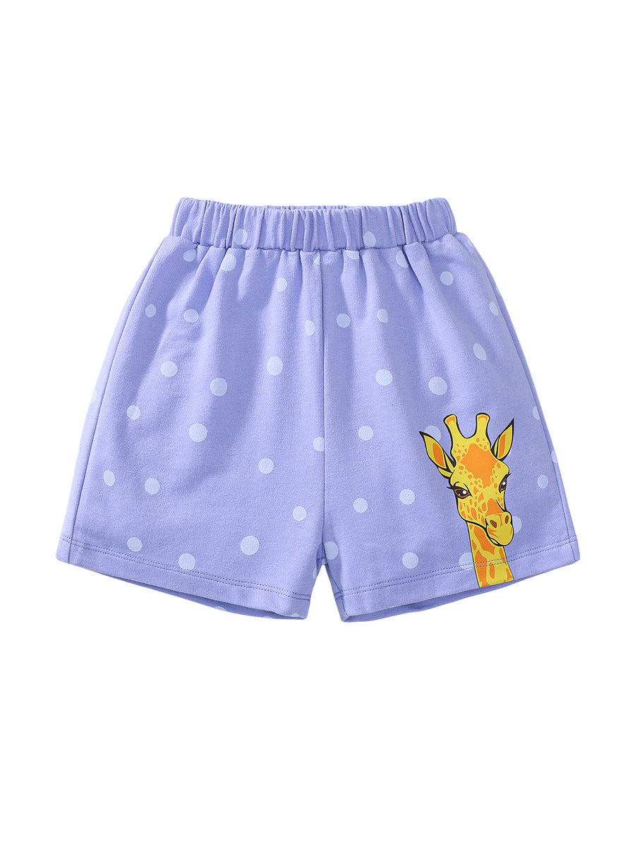 Summer Arrival Boys Cotton Casual Style Cartoon Giraffe Pattern Shorts-0