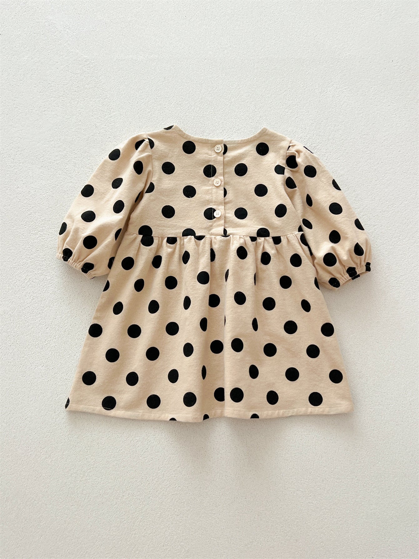 Best Selling Autumn Girls Polka Dots Pattern Crew Neck Long Sleeves Dress-1