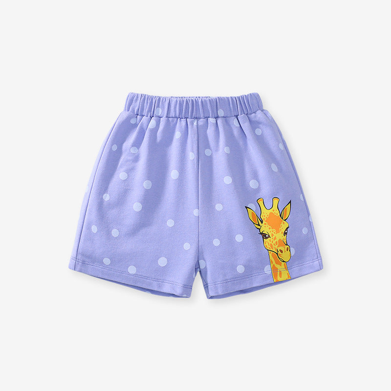Summer Arrival Boys Cotton Casual Style Cartoon Giraffe Pattern Shorts-4
