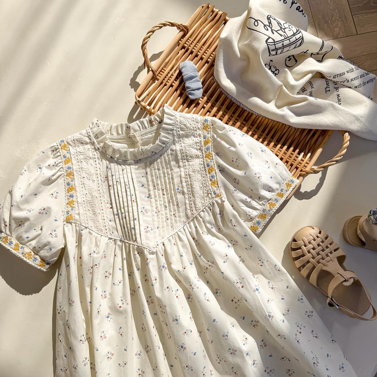 Summer Arrival Baby Kids Girls Cute Short Sleeves Flowers Pattern Printed Dress-3