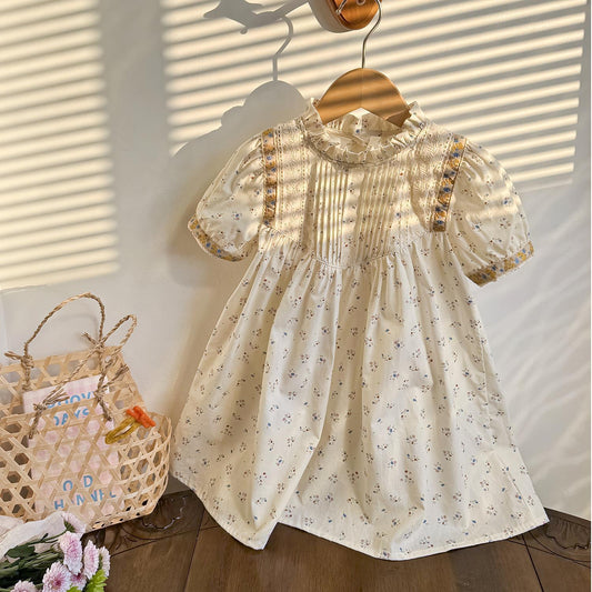 Summer Arrival Baby Kids Girls Cute Short Sleeves Flowers Pattern Printed Dress-0