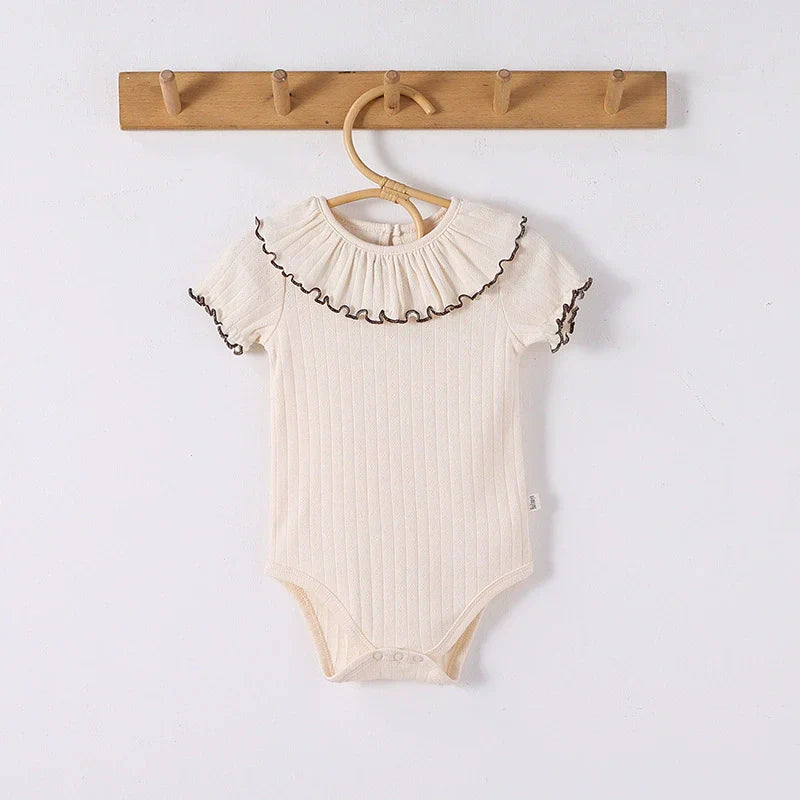 Summer Arrival Baby Unisex Ruffle Design Short Sleeves Thin Onesies-2